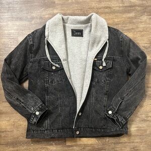 Detre Black Denim Jacket with Gray Sweatshirt Details